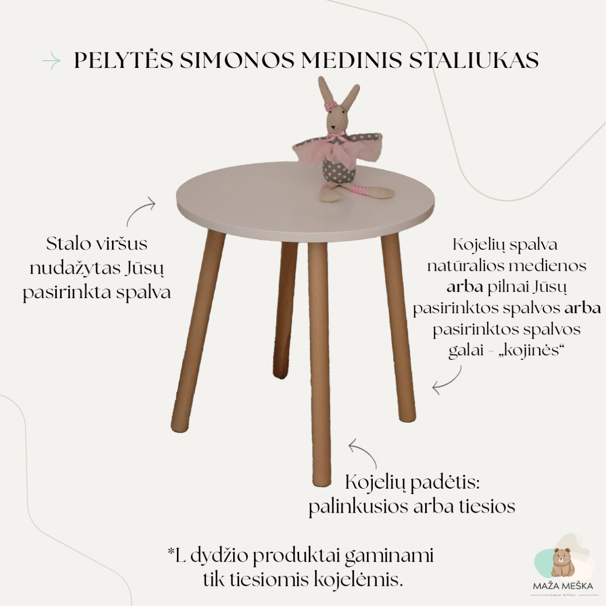 Pelytės Simonos apvalus medinis staliukas vaikams