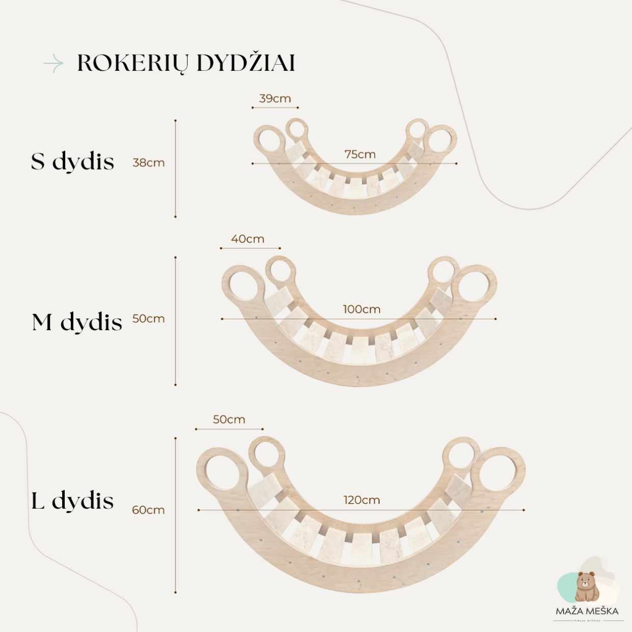 Lavinamoji sūpuoklė-rokeris dydis