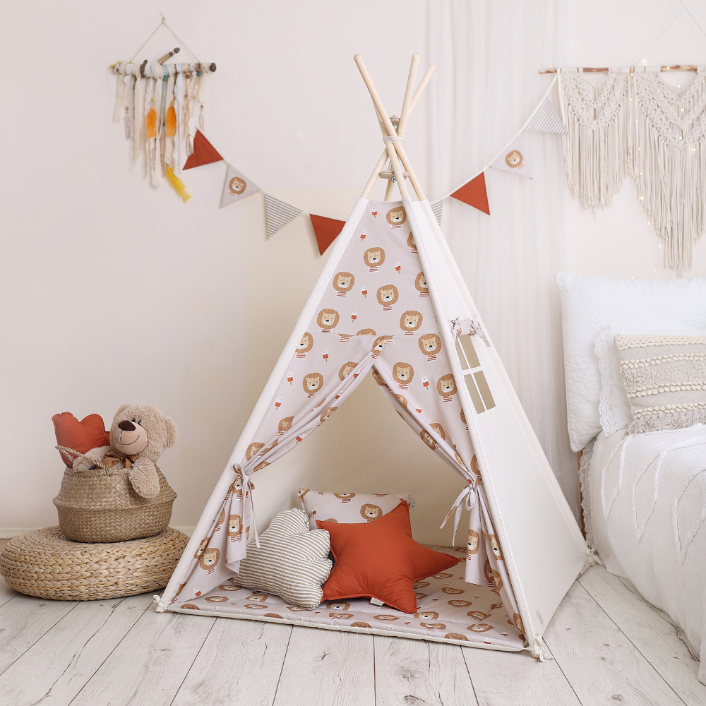 Vaikiška palapinė - Tipis šviesios spalvos su liūtais