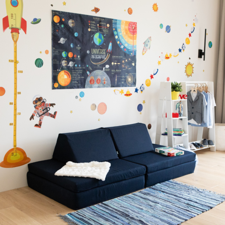 Vaikiška sofa, žaidimų pagalvės ULA tamsiai mėlynos spalvos