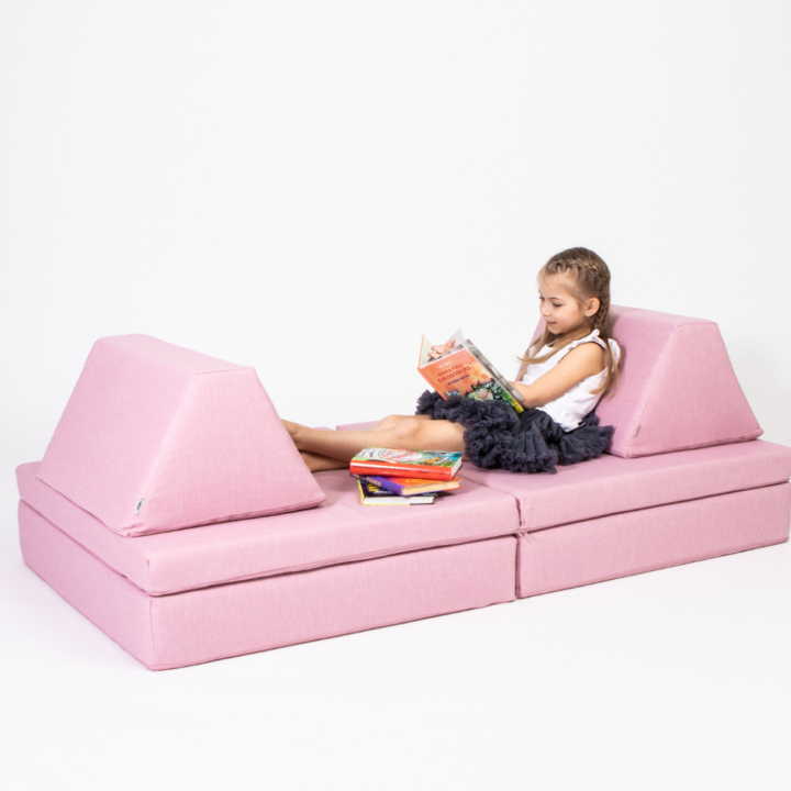 Vaikiška sofa, žaidimų pagalvės ULA rausvos spalvos