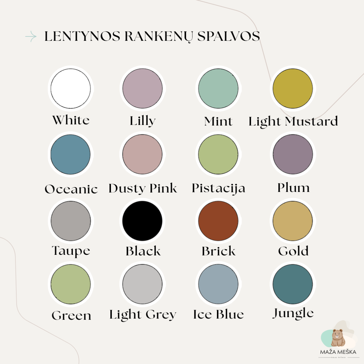 Lentynos rankenų spalvos