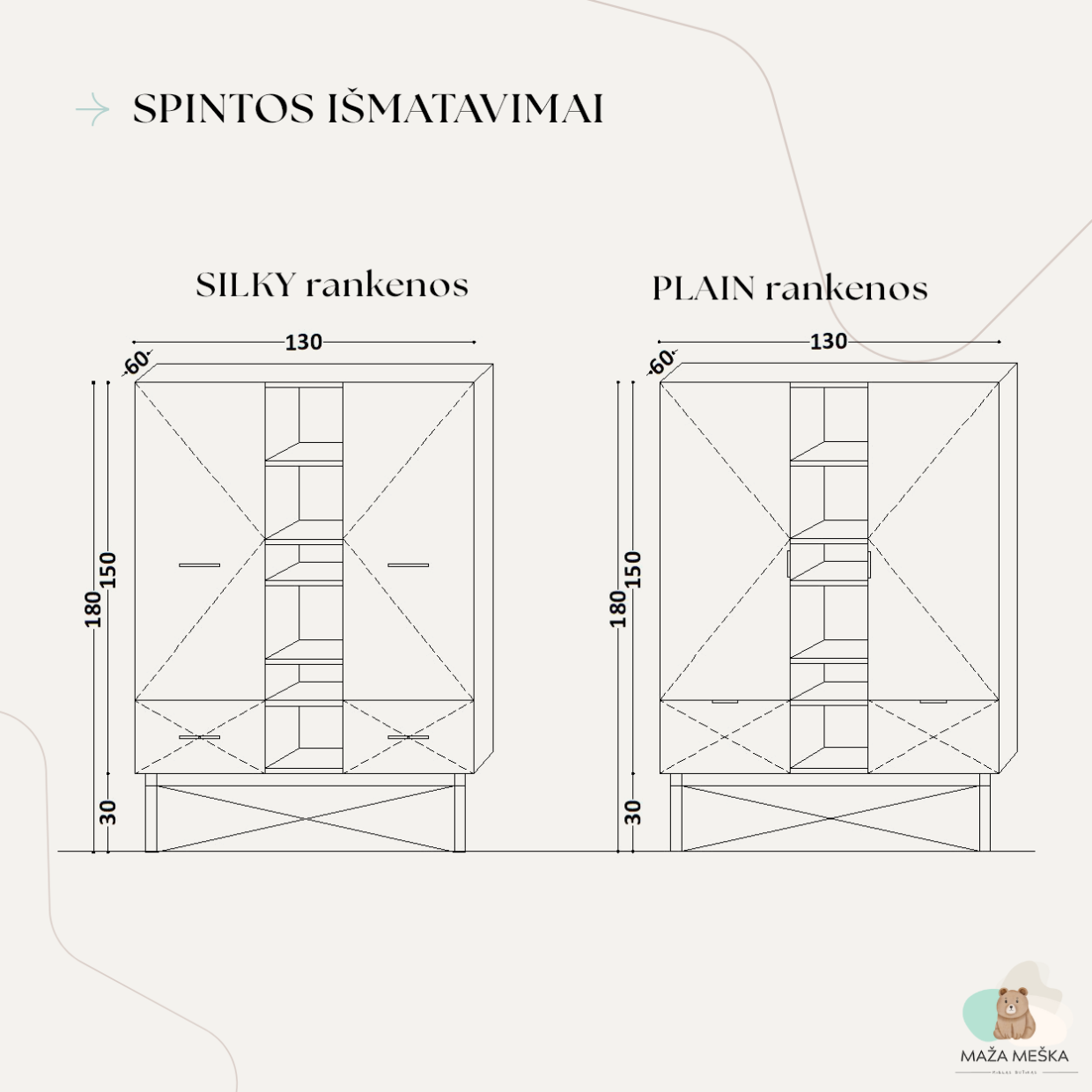 Vaikiškos spintos SAULĖ išmatavimai