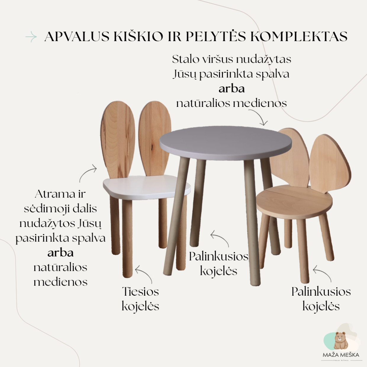 Apvalus Medinis Kiškio ir Pelytės Komplektas