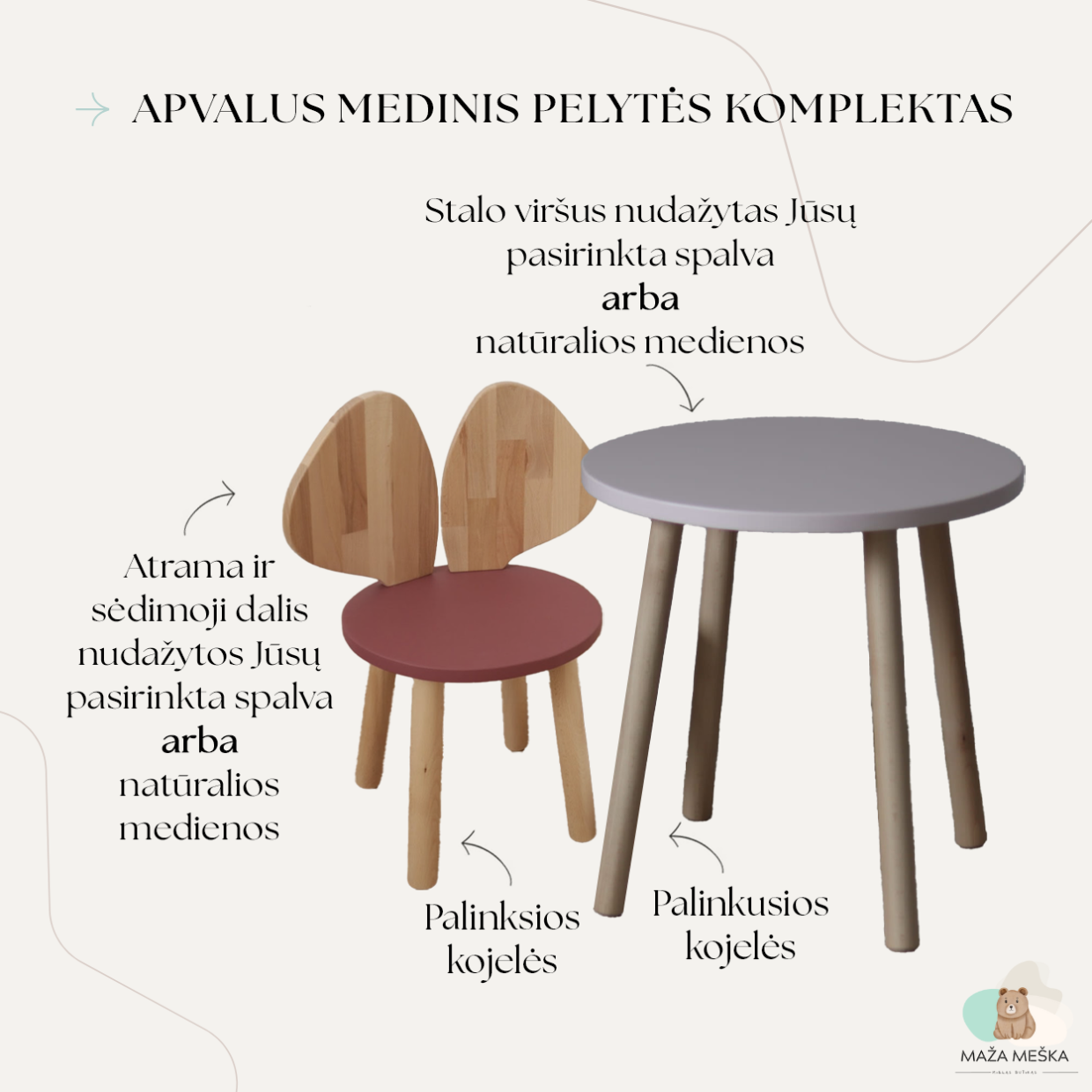 Apvalus Medinis Pelytės Komplektas