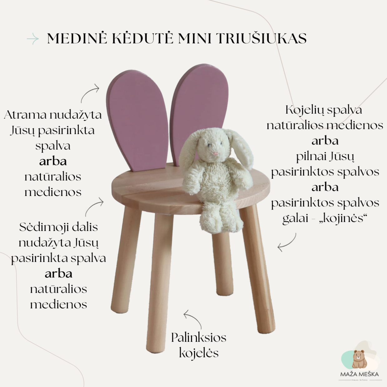 Medinė kėdutė mini triušiukas