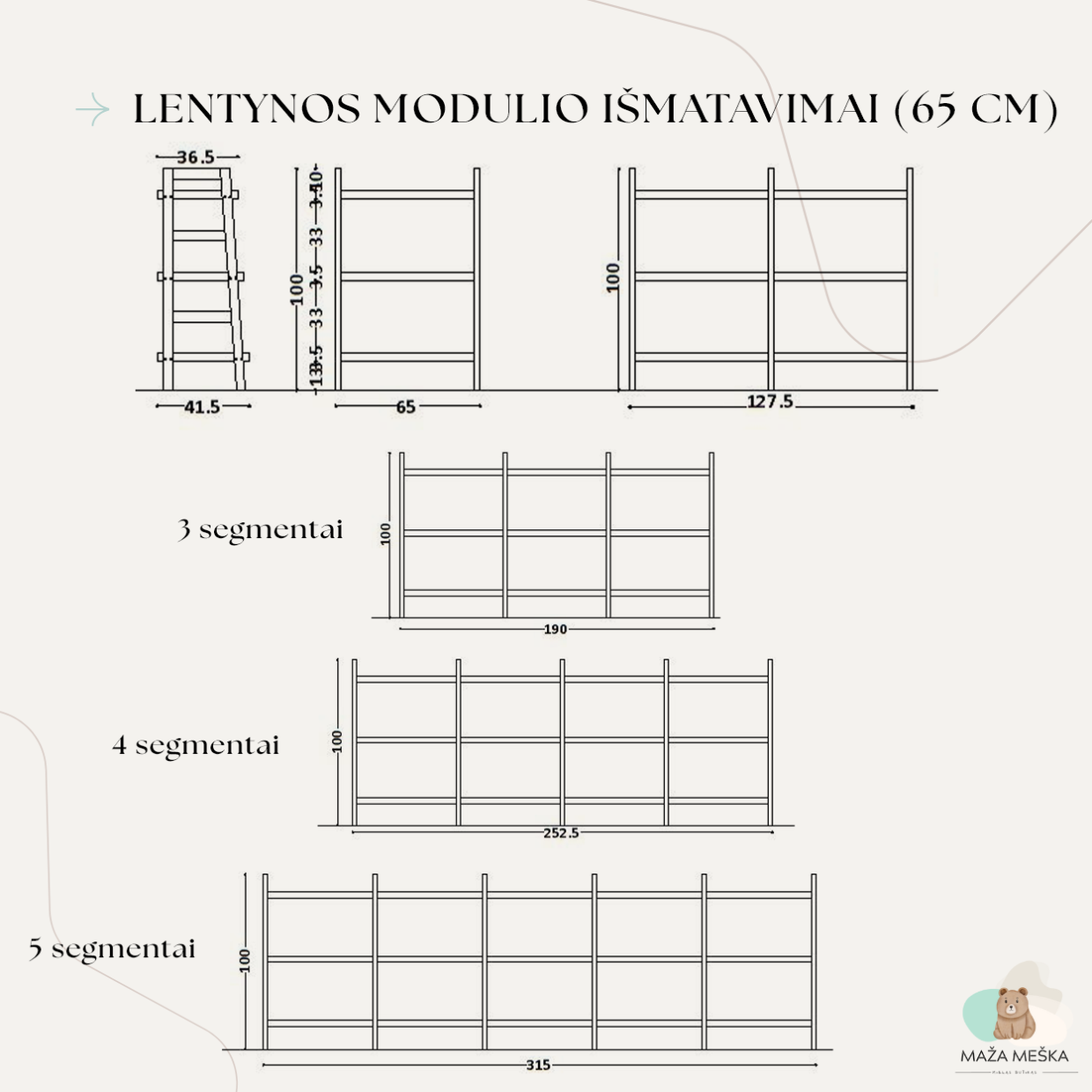 Žema modulinė kopėčių tipo lentyna ILZĖ