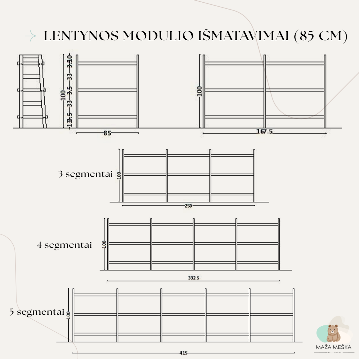 Žema modulinė kopėčių tipo lentyna ILZĖ