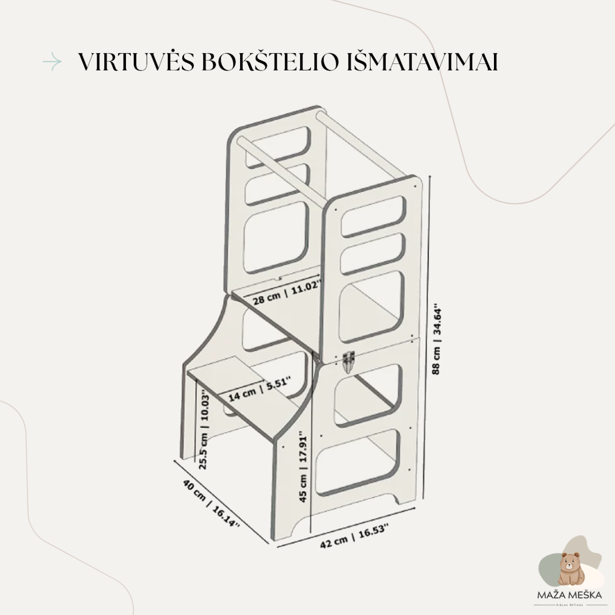 Sulankstomas Virtuvės Bokštelis su Čiuožykla