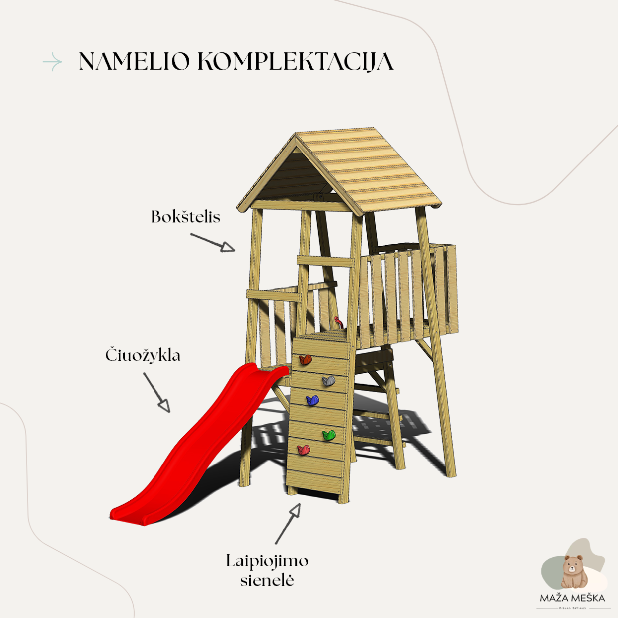 Vaikų Lauko Žaidimų Bokštas su Čiuožykla