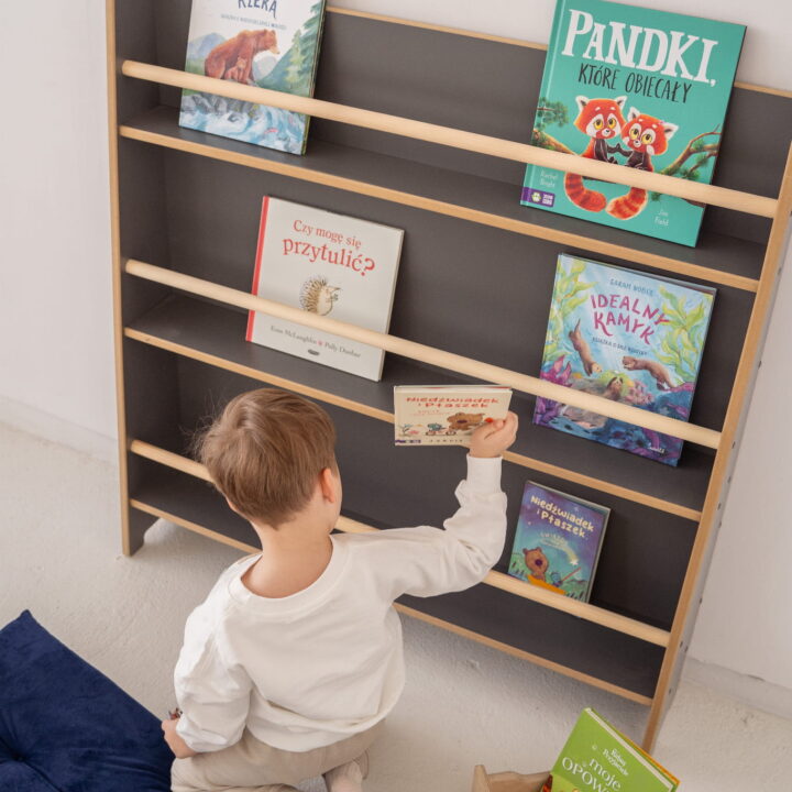WIDE - Pilka Sieninė Knygų Lentyna