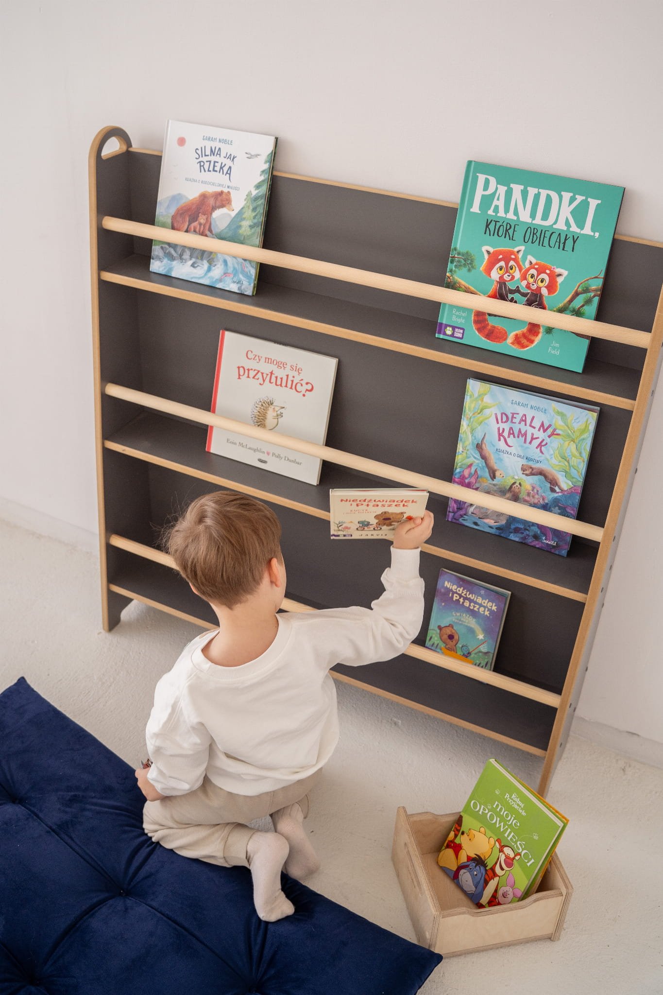 WIDE - Pilka Sieninė Knygų Lentyna
