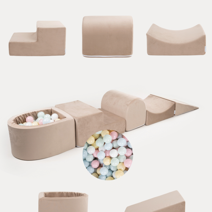 Putplasčio Žaidimo Rinkinys + Mažas baseinas - Smėlio Spalvos + 80 kamuoliukų PASTELINIAI