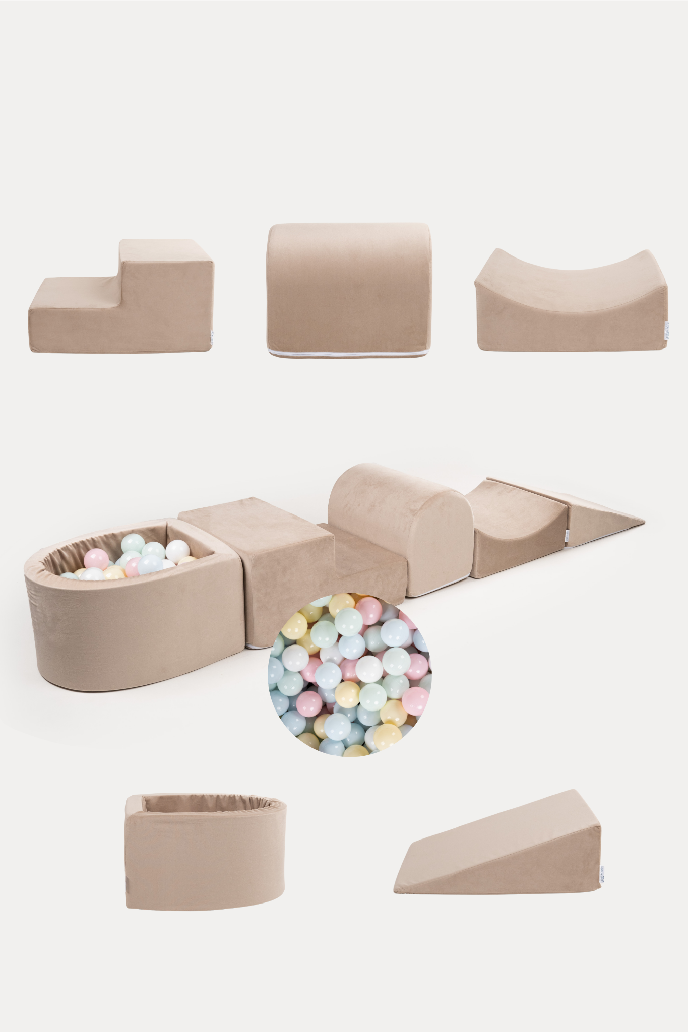Putplasčio Žaidimo Rinkinys + Mažas baseinas - Smėlio Spalvos + 80 kamuoliukų PASTELINIAI