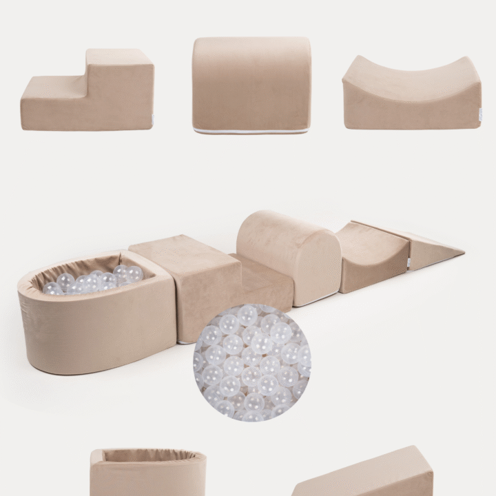 Putplasčio Žaidimo Rinkinys + Mažas baseinas - Smėlio Spalvos + 80 kamuoliukų SKAIDRŪS