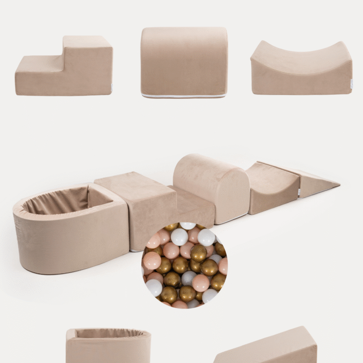 Putplasčio Žaidimo Rinkinys + Mažas baseinas - Smėlio Spalvos - 80 kamuoliukų SALDAINIAI