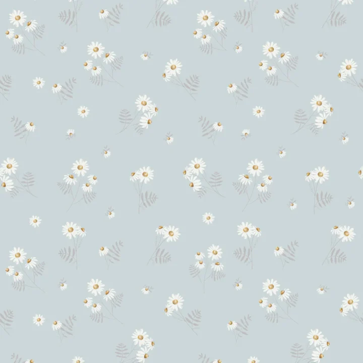 Tapetai SPRING Ramunėlės Melsvame Fone