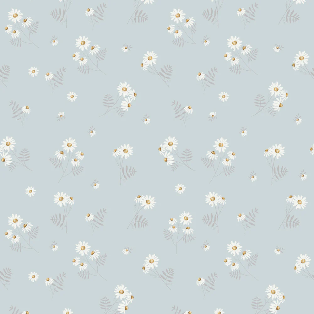 Tapetai SPRING Ramunėlės Melsvame Fone
