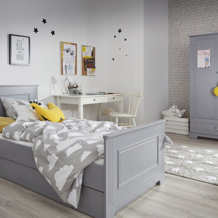 IDĖ Pilka Vaikiška Lova 90x200 Su Stalčium