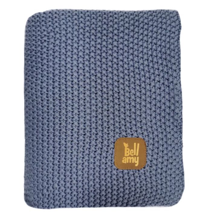 Kūdikio medvilninis ryžių pynimo pledas Mėlynas