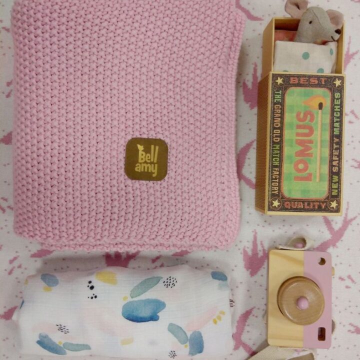 Kūdikio medvilninis ryžių pynimo pledas Rausvas