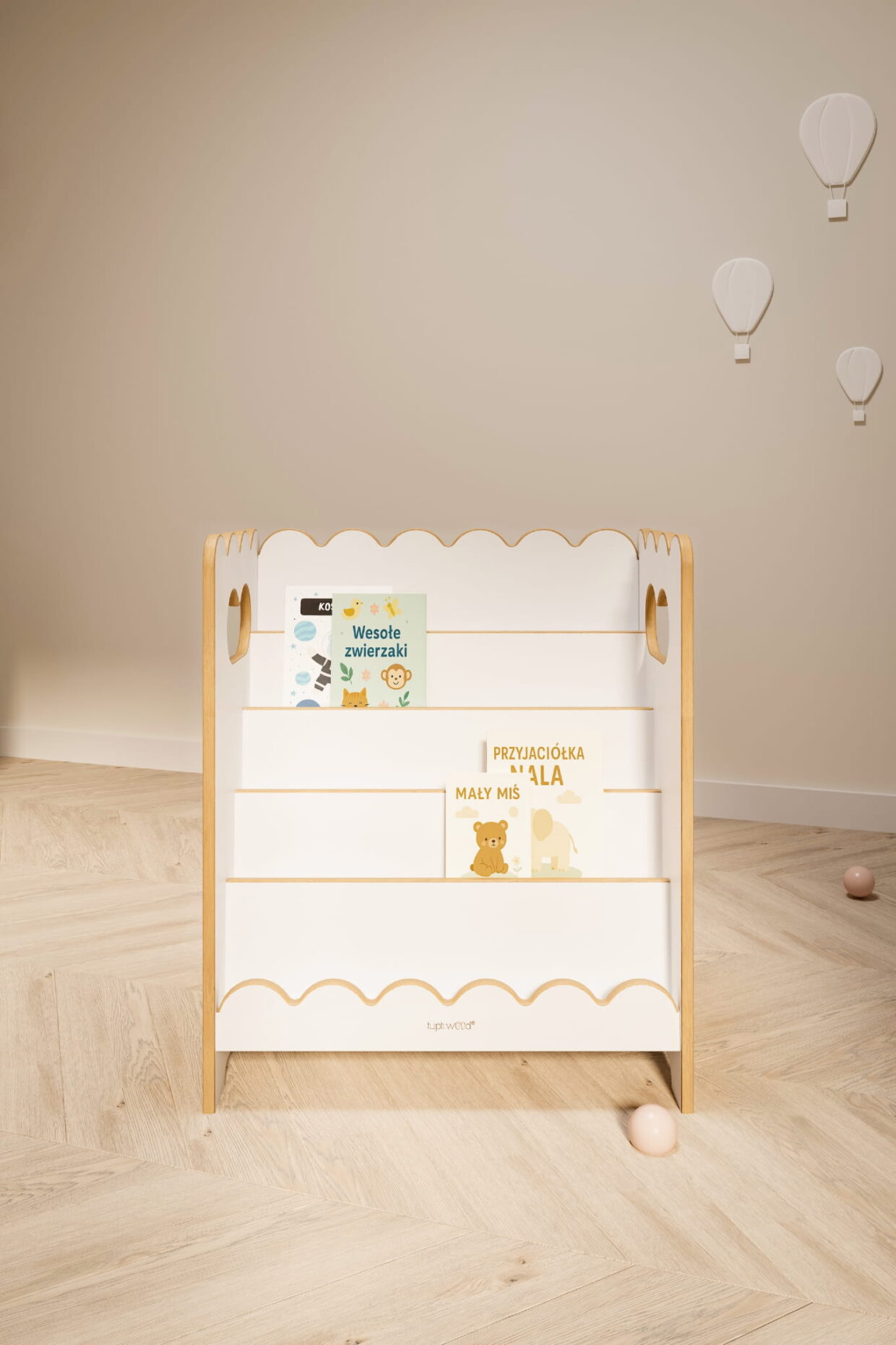 Balta Mini Montessori knygų lentyna BUBBLE