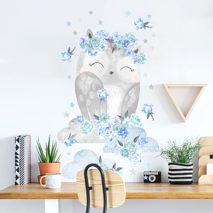 Vaikiškas sienų lipdukas Melsva pelėda Drulė