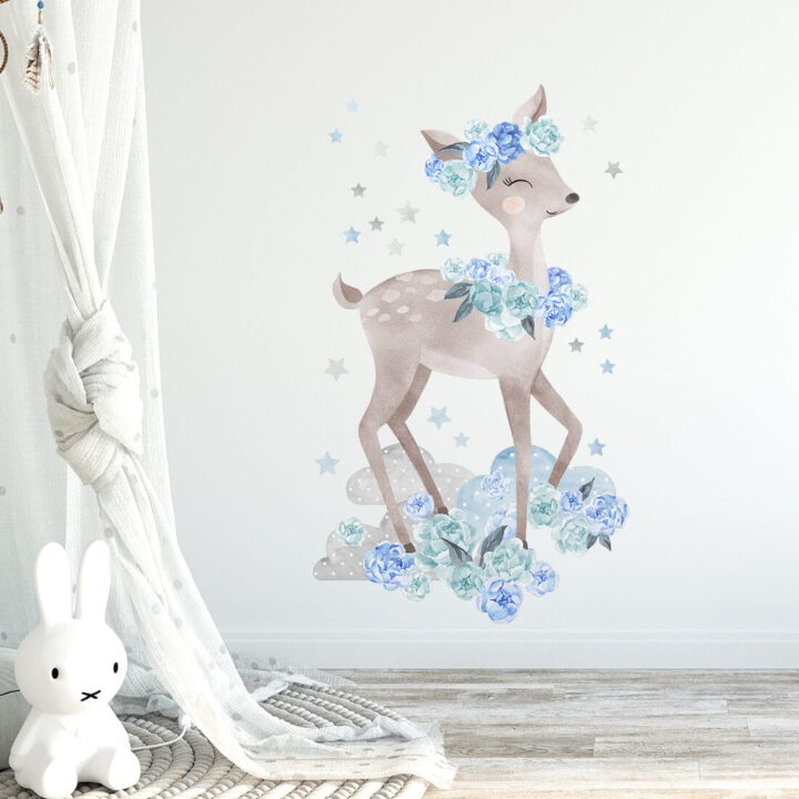 Vaikiškas sienų lipdukas Melsvas stirniukas kambaryje