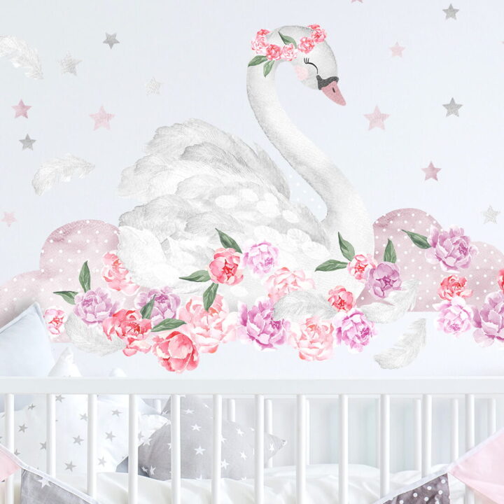 Vaikiškas sienų lipdukas Rausva gulbė interjeras