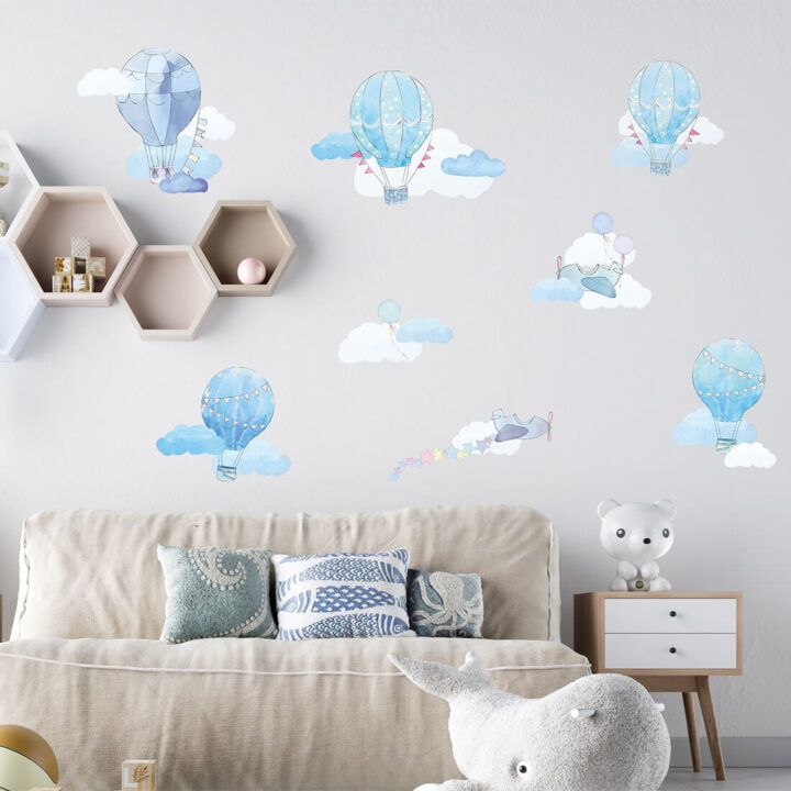 Vaikiškas sienų lipdukas Melsvi oro balionėliai