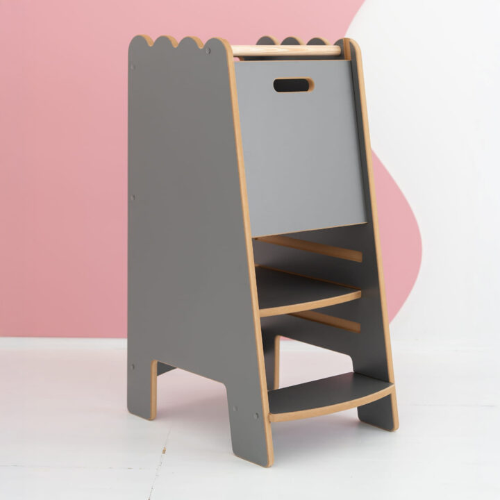 Montessori Virtuvės Bokštelis BUBBLE Safe Pilkas