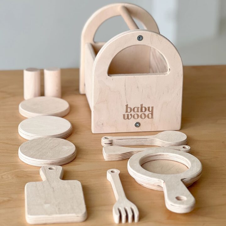 Žaislinė Medinių Virtuvės Įrankių Dėžė