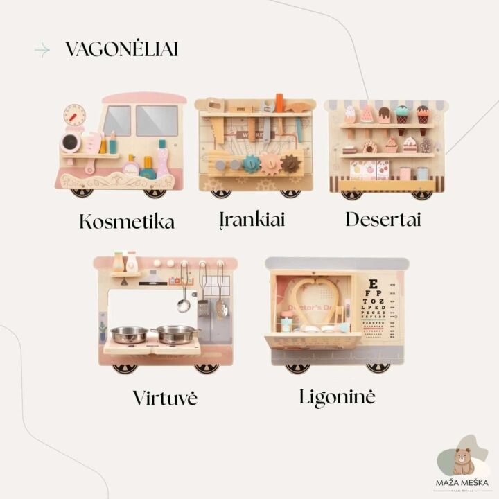 Medinė Vaikiška Sensorinė Sienelė su Įrankiais